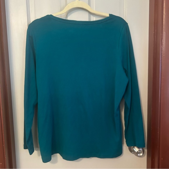 Talbots The Talbots Tee V-Neck Long Sleeve Woman Petite 2XP Green Pima Cotton - Picture 3 of 8